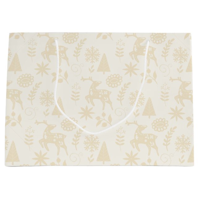 Folk Art Deer Botanical Ivory Large Gift Bag (Framsidan)