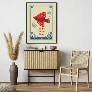 Folk Art Fågelbo Skandinavisk Stil Affisch
