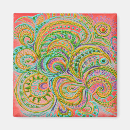 Folk Art Fantasy Mönster Magnet