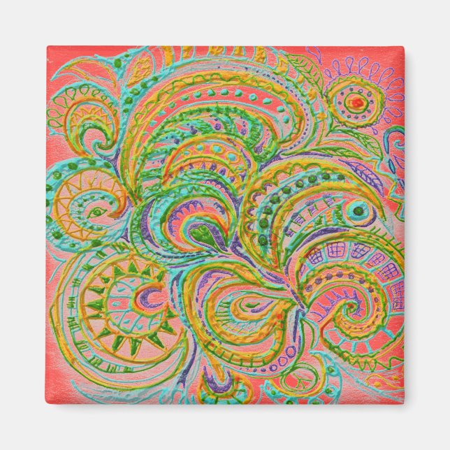 Folk Art Fantasy Mönster Magnet (Framsidan)