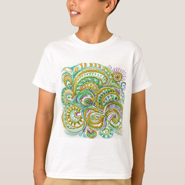 Folk Art Fantasy Mönster T Shirt (Framsida)