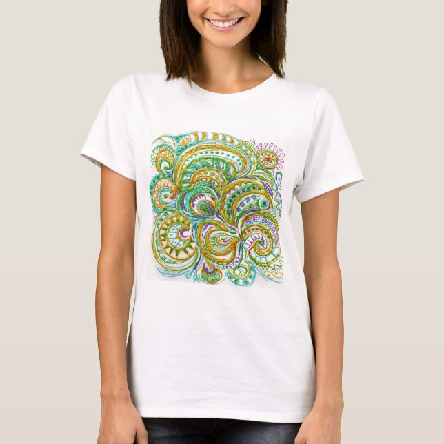 Folk Art Fantasy Mönster Tee Shirt (Framsida)