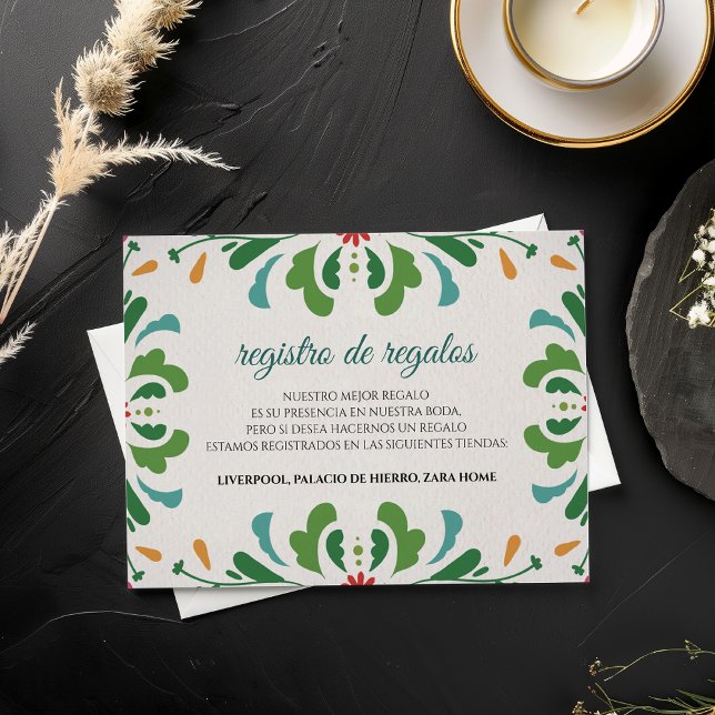 Folk Art Färgglada Blommiga Fiesta Spansk Bröllop Tilläggskort (Folk Art Colorful Floral Fiesta Spanish Wedding Enclosure Card)