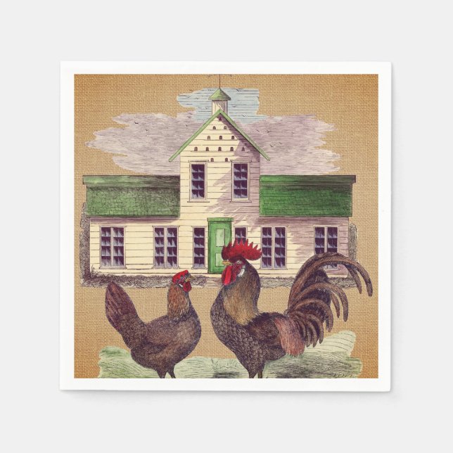 Folk Art Farmyard Chickens Rustic Design Pappersservett (Framsidan)