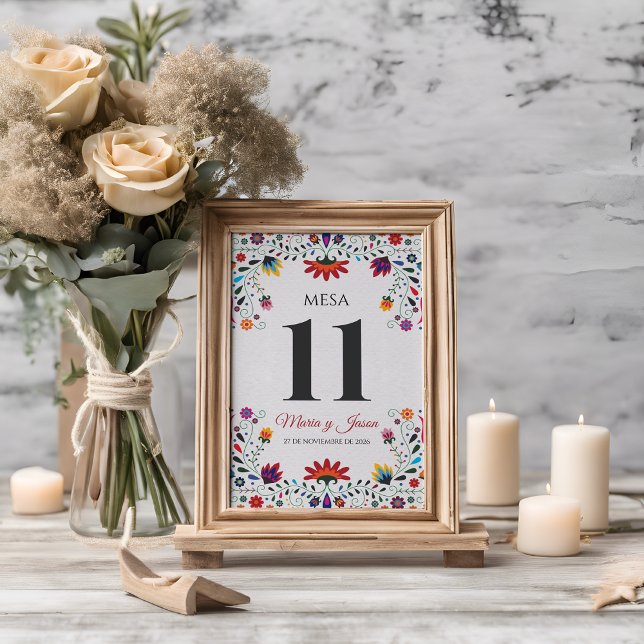 Folk Art Floral Botanical Fiesta Spanish Wedding Bordsnummer (Folk Art Floral Botanical Fiesta Spanish Wedding Table Number)