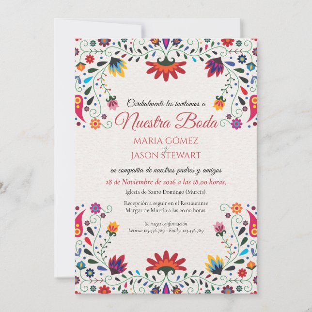 Folk Art Floral Botanical Fiesta Spanish Wedding Inbjudningar (Framsida)