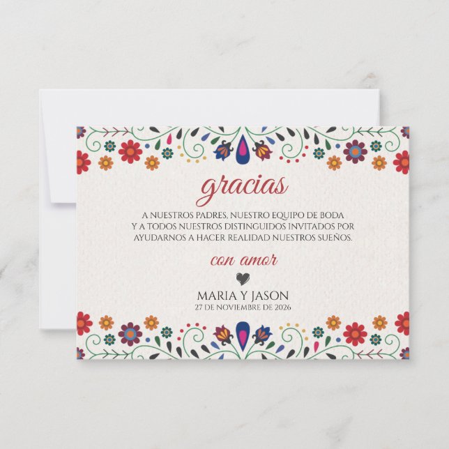 Folk Art Floral Botanical Fiesta Spanish Wedding Tack Kort (Framsida)