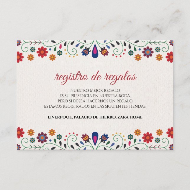 Folk Art Floral Botanical Fiesta Spanish Wedding Tilläggskort (Framsida)