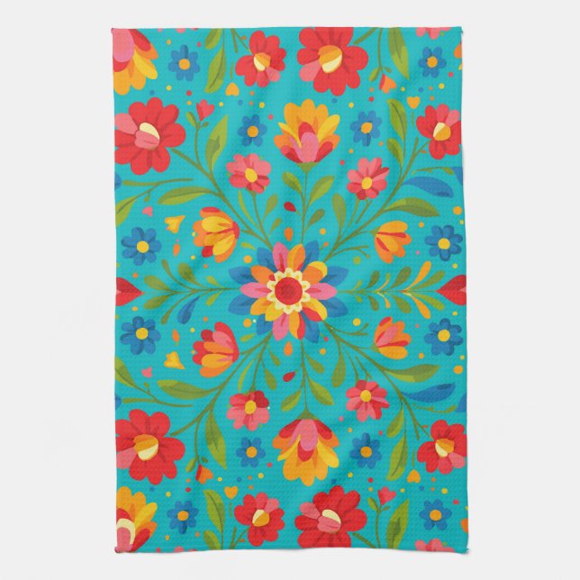 Folk art floral  kökshandduk (Vertikal)