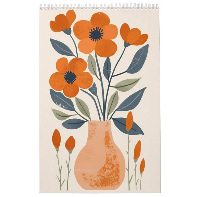 Folk Art Floral | Scandinavian Orange Flower Wall Kalender (Omslag)