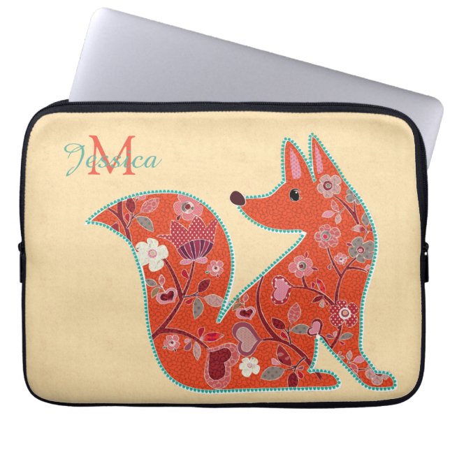 Folk Art Flower Mönster Fox Laptop Fodral (Framsidan)
