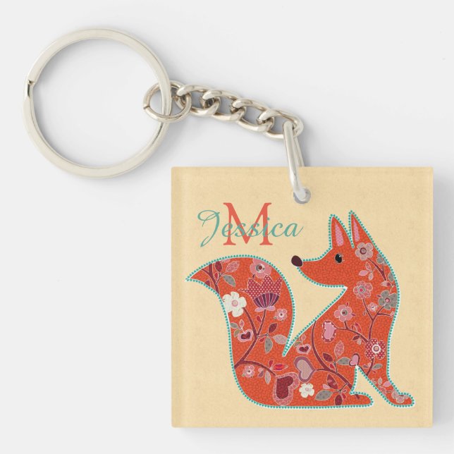 Folk Art Flower Mönster Fox-Personlig (Framsidan)