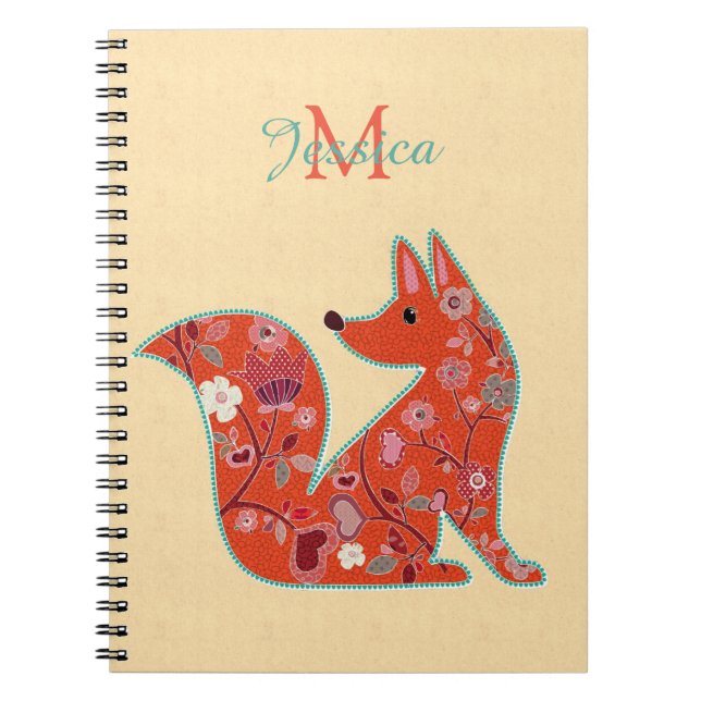 Folk Art Flower Mönster Fox-Personlig Anteckningsbok (Framsidan)