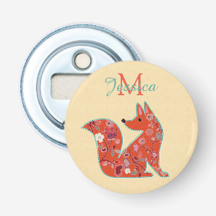 Folk Art Flower Mönster Fox-Personlig Flasköppnare