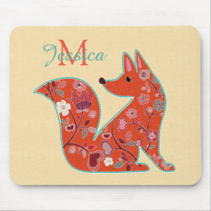 Folk Art Flower Mönster Fox-Personlig Musmatta