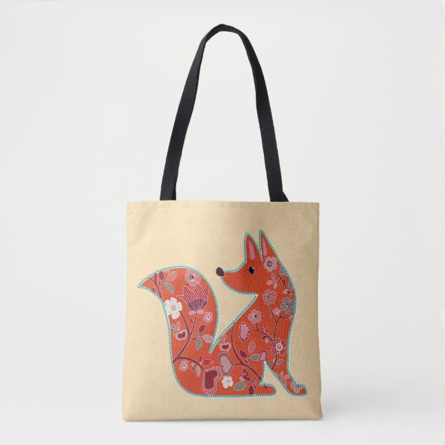 Folk Art Flower Mönster Fox Tygkasse (Framsida)
