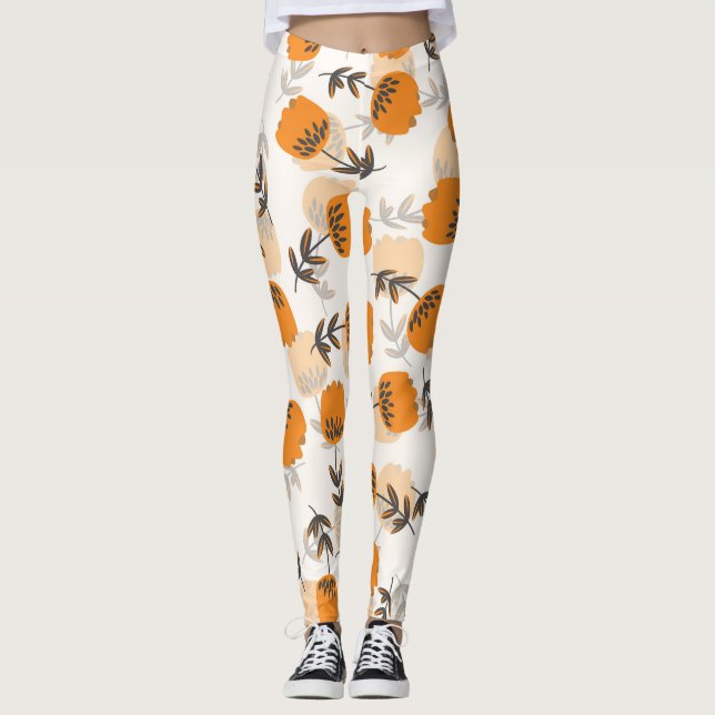 Folk Art Flowers Scandinavian Stil Leggings (Framsida)