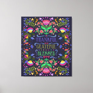 Folk Art Flowers Tack och lov välsignad Canvastryck