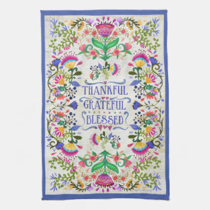 Folk Art Flowers Tack, tacksamhet, välsignad Kökshandduk