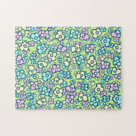 Folk Art Flowers Vår Grönt Pastel Färg Pussel