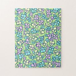 Folk Art Flowers Vår Grönt Pastel Färg Pussel