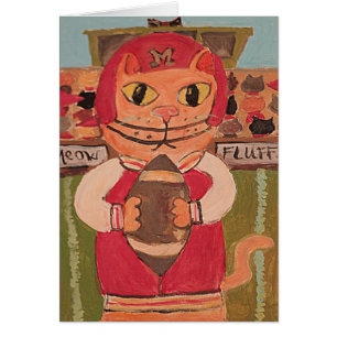 Folk Art Fotboll Katt Målning Unik Rolig Design Hälsningskort