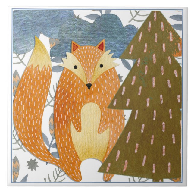 Folk Art Fox jul Kakelplatta (Framsidan)
