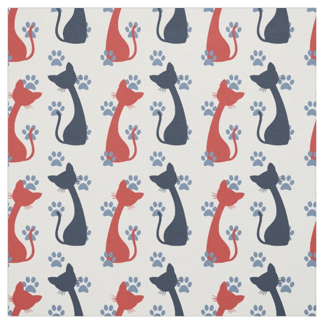 Folk Art Gårds Katter - Ladoröd & Marinblå Tyg (Provkarta)