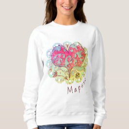 Folk Art Heart med löv, blommor och namn T Shirt