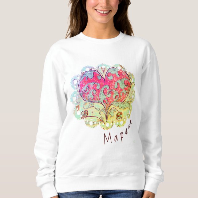 Folk Art Heart med löv, blommor och namn T Shirt (Framsida)