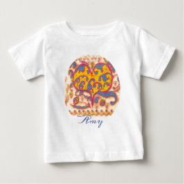 Folk Art Heart med löv, blommor och namn T Shirt