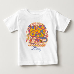 Folk Art Heart med löv, blommor och namn T Shirt