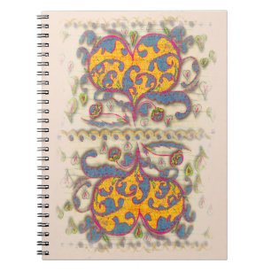 Folk Art Heart med löv och blommor Anteckningsbok