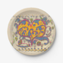 Folk Art Heart med löv och blommor, innerplatta