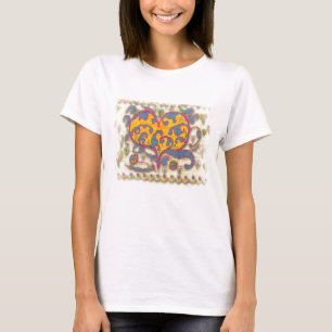 Folk Art Heart med löv och blommor Tee Shirt