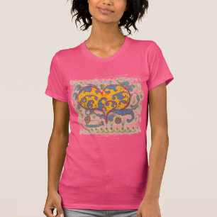 Folk Art Heart med löv och blommor Tee Shirt