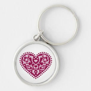 Folk Art Heart Rund Silverfärgad Nyckelring
