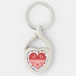 Folk Art Heart Twisted Heart Silverfärgad Nyckelring