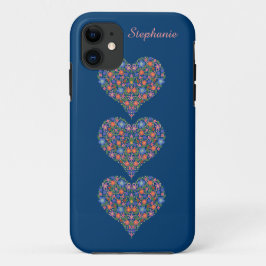 Folk Art Hearts, Deep Blue iPhone 5 Fodral-Mate Fo