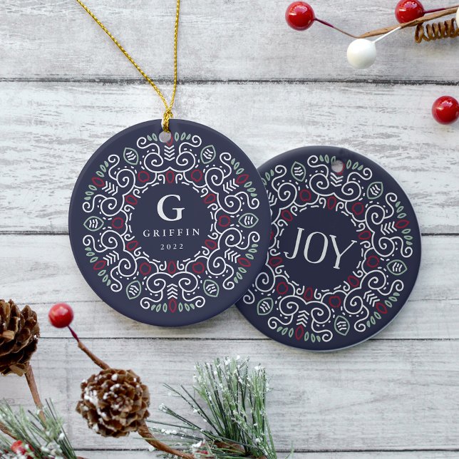 Folk Art Helgdag Monogram Julgransprydnad Keramik (Skapare uppladdad)