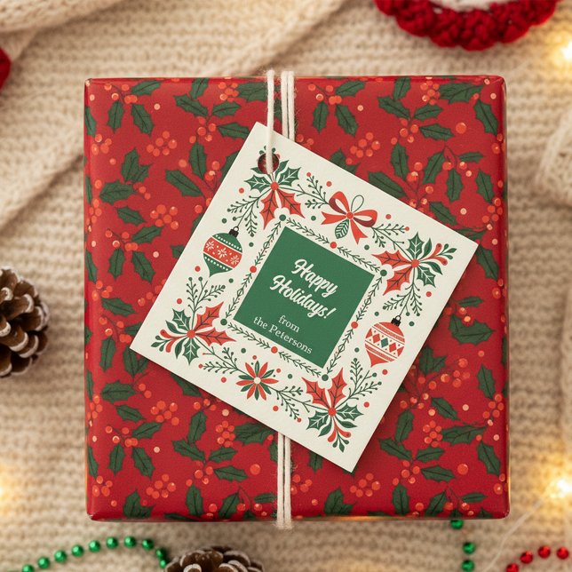 Folk Art Holly Wandeand och prydnadsjul Gåvor Etiketter (Skapare uppladdad)