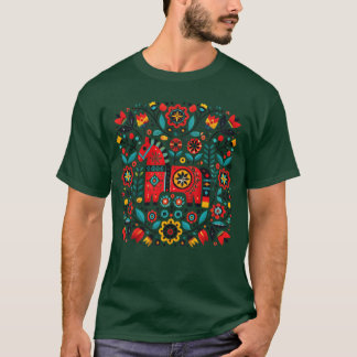 Folk Art Horse med Blommigt Motif-flicka T Shirt