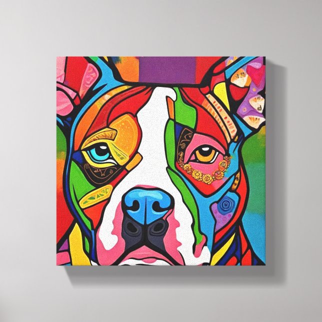 Folk Art Hund Pitbull Canvastryck (Framsida)