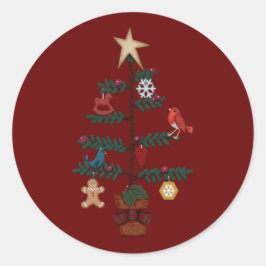 Folk Art Julgran | Felt Ornaments Runt Klistermärke