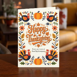 Folk Art Kalkon Företagsklient Tacksgiving Kort