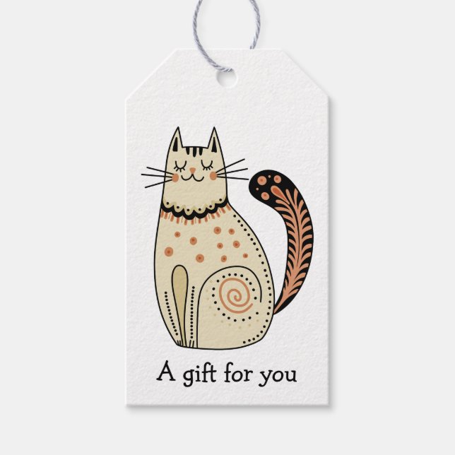 Folk Art Katt Gåva Till Dig Anpassad Presentetikett (Framsidan)
