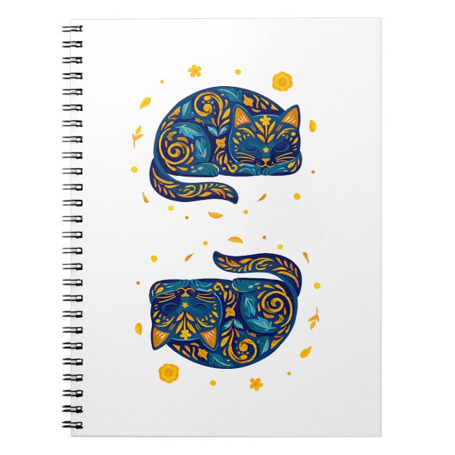 Folk Art Katt i Blå Anteckningsbok (Framsidan)