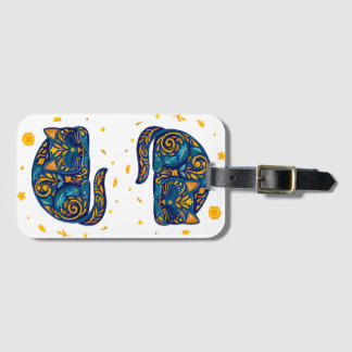 Folk Art Katt i Blå Bagagebricka