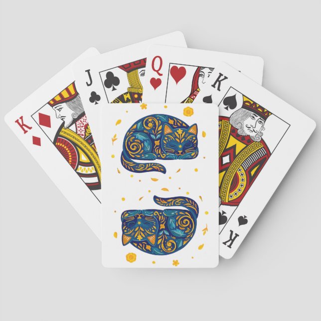 Folk Art Katt i Blå Casinokort (Baksidan)