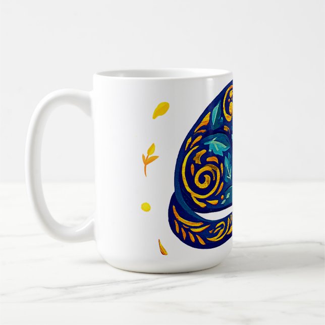 Folk Art Katt i Blå Kaffemugg (Vänster)